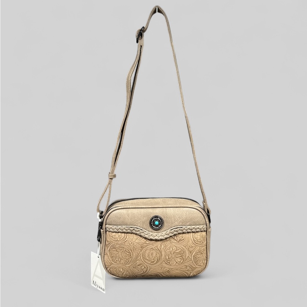 Elegant Beige Crossbody Bag with Embossed Design